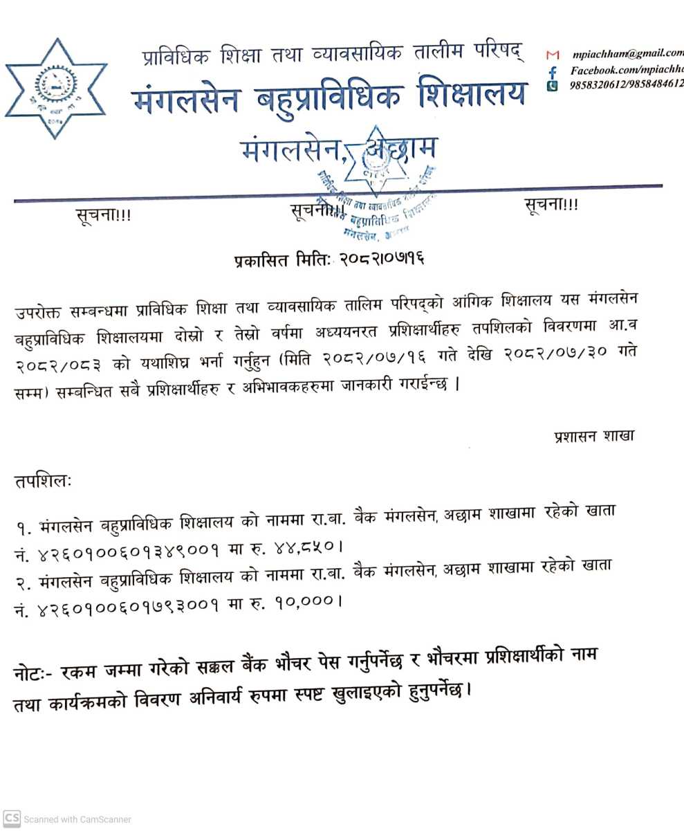 2nd and 3rd year (1) Mangalsen Polytechnic Institute, Mangalsen, Achham